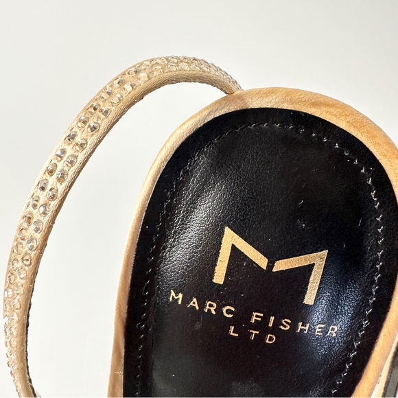 Marc Fisher Camille Gold Rhinestone Ankle Wrap Stiletto Heels 8 Holiday - Picture 4 of 12